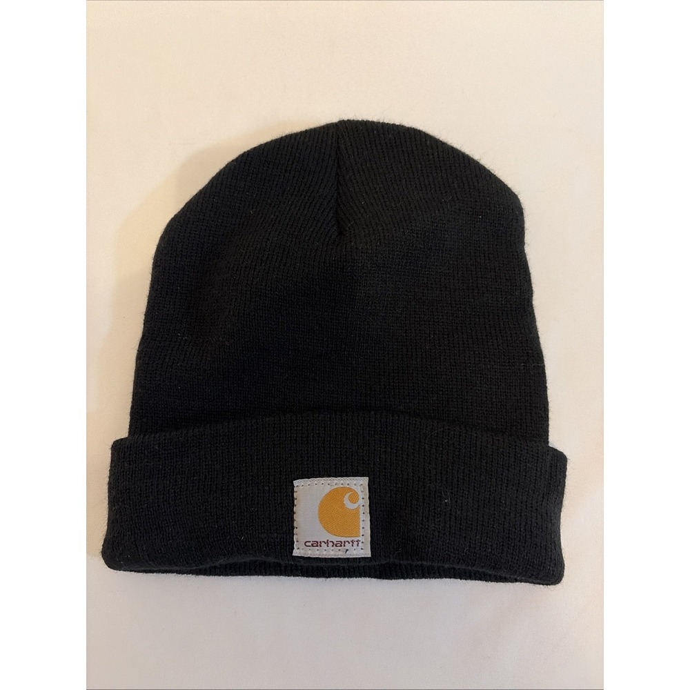 Carhartt Youth Knit Cuffed Hat Beanie Black One Size A18001 Mens Teens